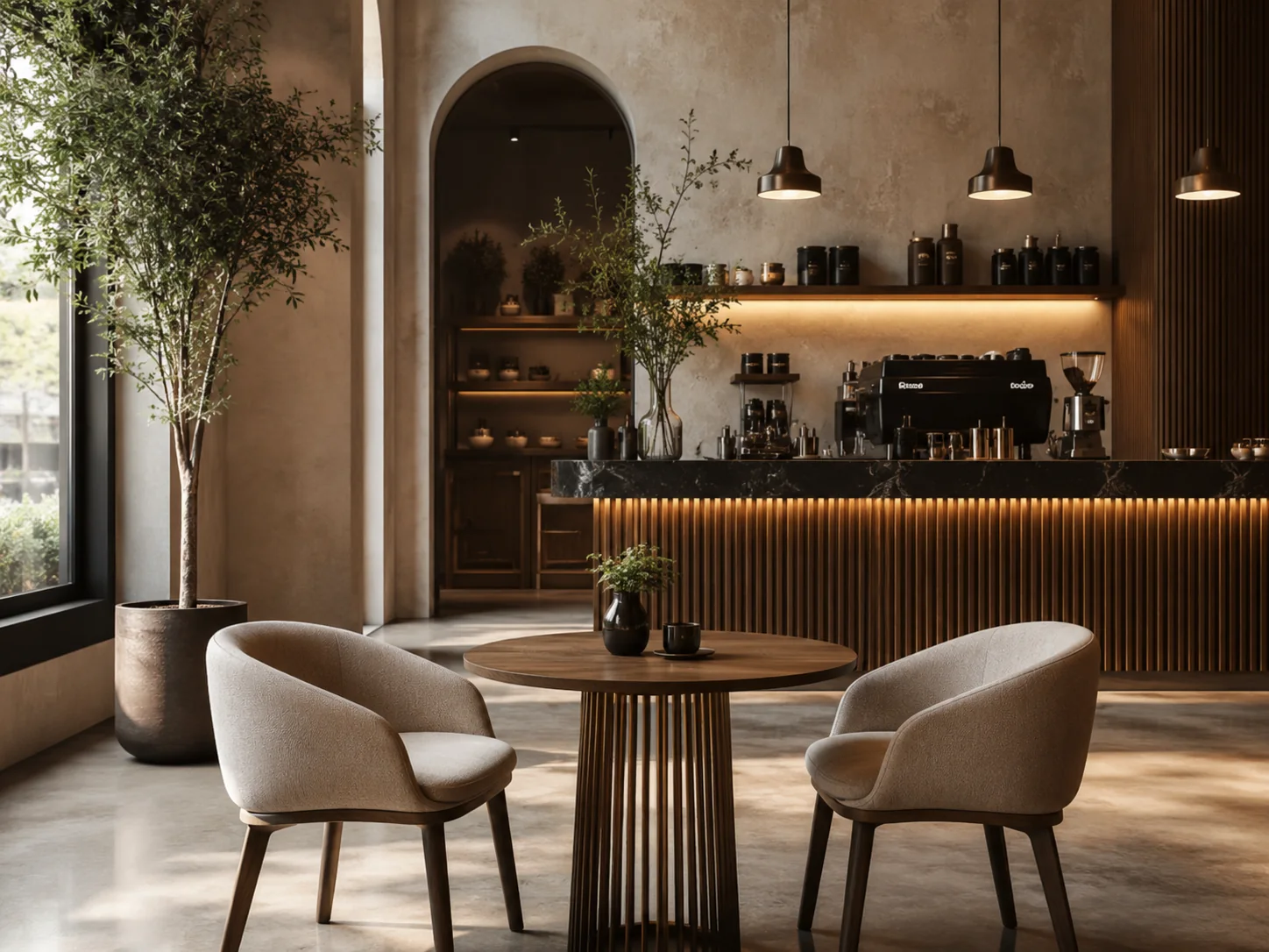 Warm Modern Cafe Interior AI Creative Workflows work by Mayank Chauhan